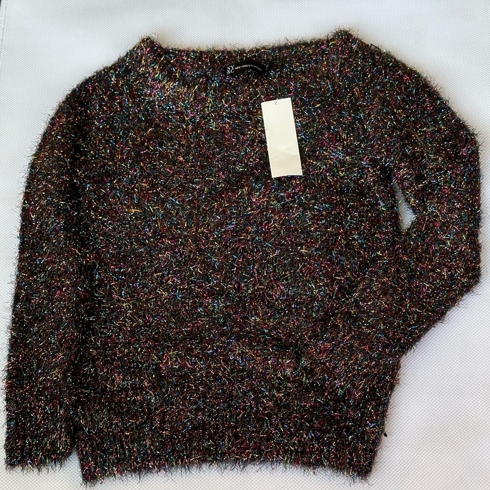 NWT New York & Company Womens Red Sparkle Boat Neck Pullover Sweater